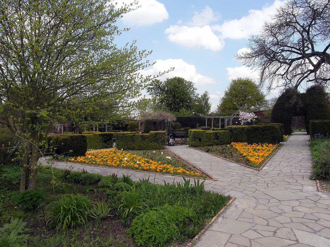 The walled garden in Brockwell Park in full bloom