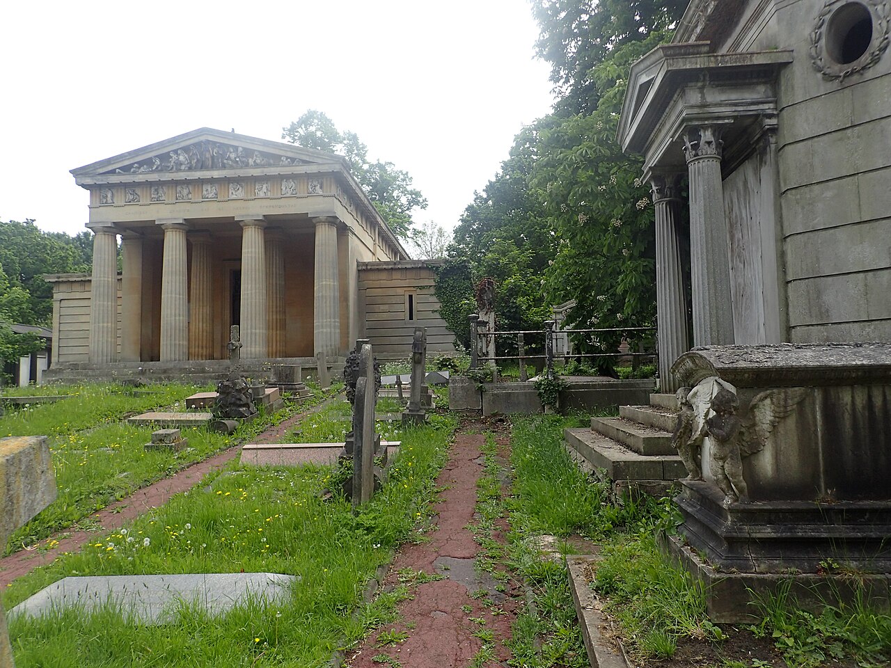 The Greek chapel among greenery in West Norwood Cemetery